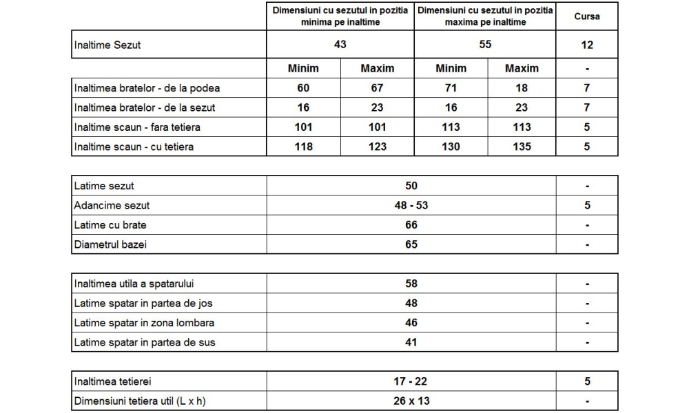 Dimensiuni scaun Notus Negru